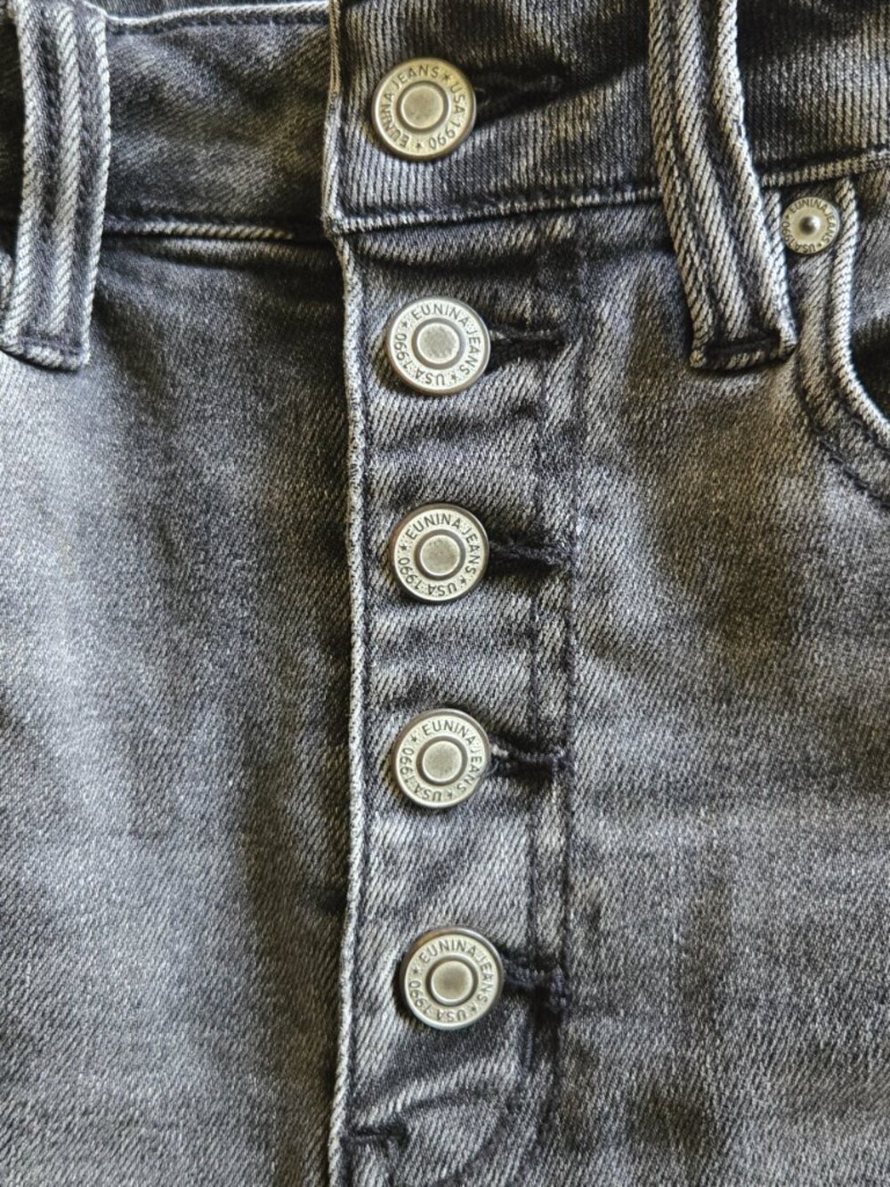 eunina | black wash high rise button fly jeans | size 7/28 - Picture 3 of 5